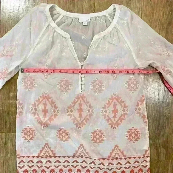 EUC J. Jill Silk Cotton Boho Western Aztec Embroidered Blouse White Coral Small - Picture 7 of 11